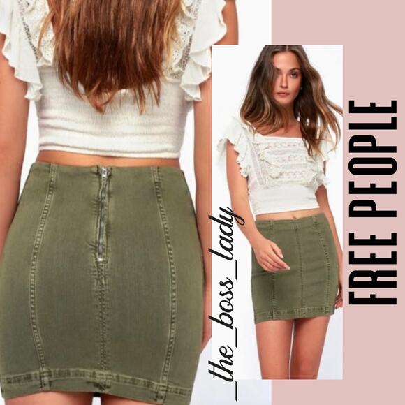 Free People mini skirt stretchy military green boho 4 - Picture 1 of 8